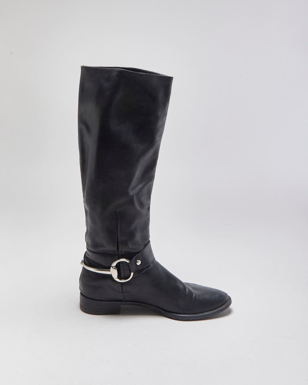 Stuart Weitzman Balck Calfskin Leather Women's Knee High Horsebit Riding Boots - UK6