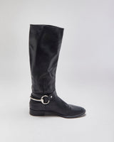 Stuart Weitzman Balck Calfskin Leather Women's Knee High Horsebit Riding Boots - UK6