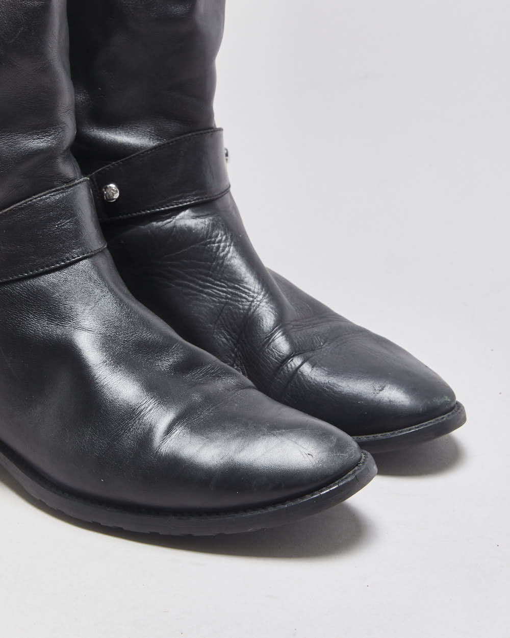 Stuart Weitzman Balck Calfskin Leather Women's Knee High Horsebit Riding Boots - UK6