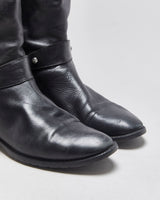 Stuart Weitzman Balck Calfskin Leather Women's Knee High Horsebit Riding Boots - UK6