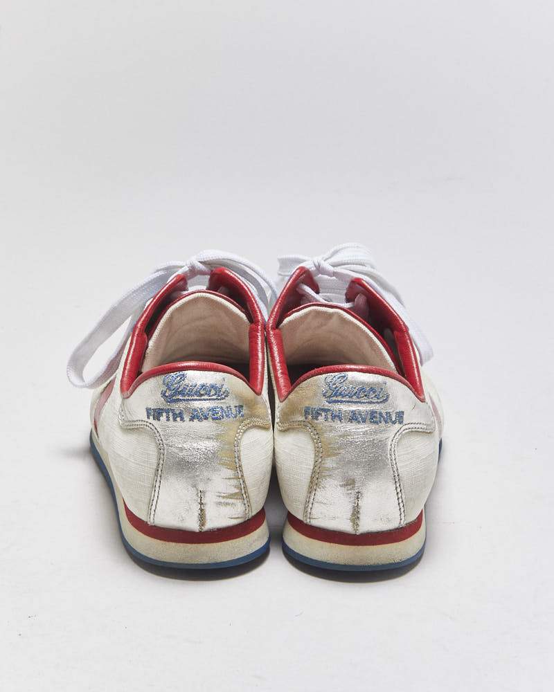Vintage Y2K 00s Gucci Fifth Avenue Leather Monogram Canvas Heart Bowling Trainers - UK3