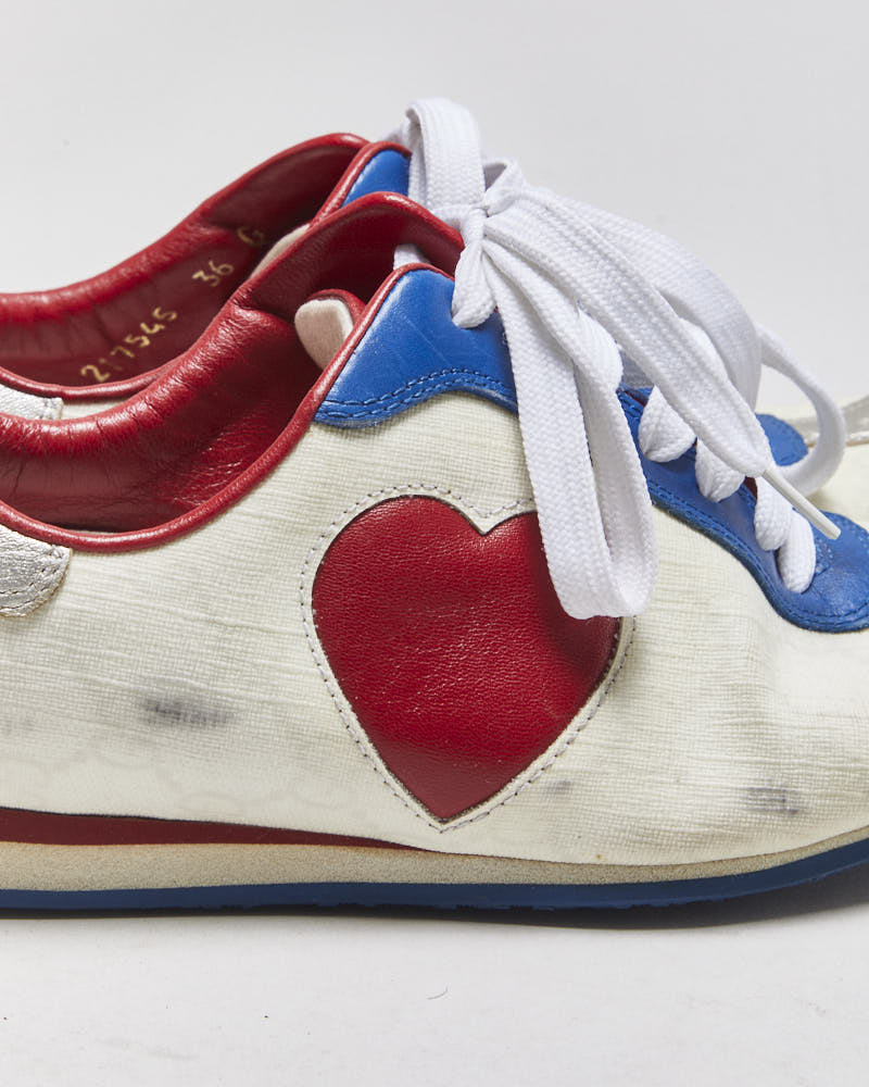 Vintage Y2K 00s Gucci Fifth Avenue Leather Monogram Canvas Heart Bowling Trainers - UK3