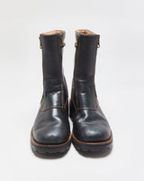 Vintage Harley Davidson Women's Black Leather Contrast Stitch Square Toe Heeled Mid Calf Biker Boots - UK3.5