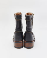 Vintage Harley Davidson Women's Black Leather Contrast Stitch Square Toe Heeled Mid Calf Biker Boots - UK3.5