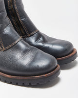 Vintage Harley Davidson Women's Black Leather Contrast Stitch Square Toe Heeled Mid Calf Biker Boots - UK3.5