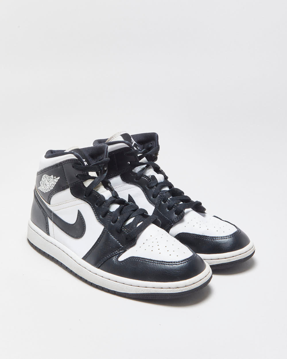 2023 Nike Air Jordan 1 Mid Women's Calfskin Leather Black/White PANDA Trainers - UK8