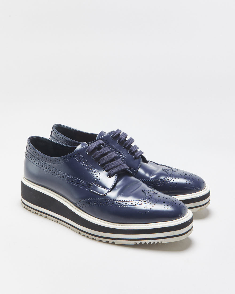 Prada Women's Navy Monolith Leather Wingtip Platform Brogues - UK6
