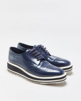 Prada Women's Navy Monolith Leather Wingtip Platform Brogues - UK6