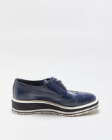 Prada Women's Navy Monolith Leather Wingtip Platform Brogues - UK6