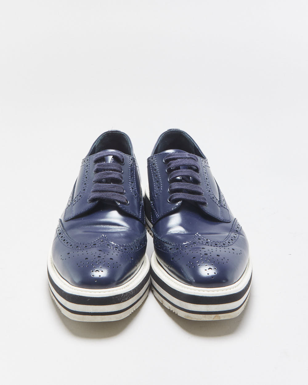 Prada Women's Navy Monolith Leather Wingtip Platform Brogues - UK6