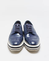 Prada Women's Navy Monolith Leather Wingtip Platform Brogues - UK6