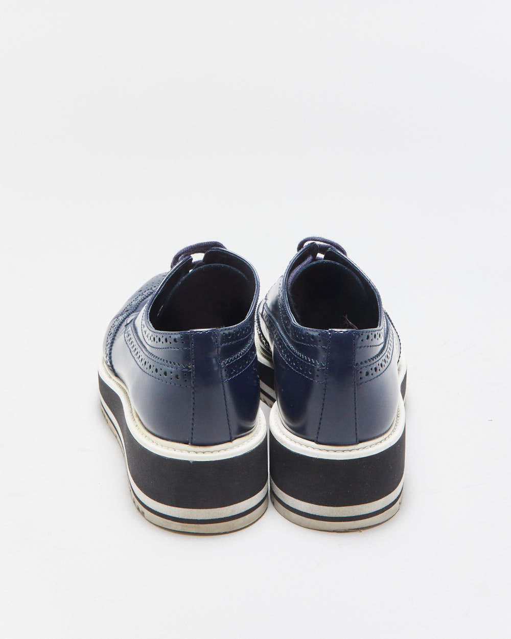 Prada Women's Navy Monolith Leather Wingtip Platform Brogues - UK6