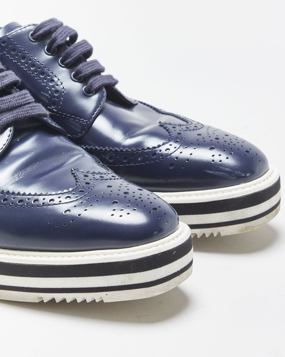 Prada Women's Navy Monolith Leather Wingtip Platform Brogues - UK6