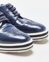 Prada Women's Navy Monolith Leather Wingtip Platform Brogues - UK6