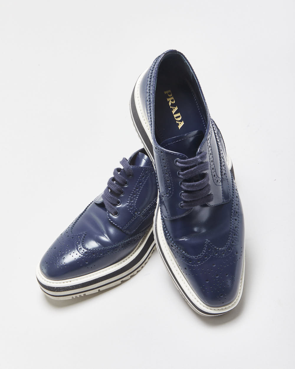 Prada Women's Navy Monolith Leather Wingtip Platform Brogues - UK6