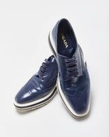 Prada Women's Navy Monolith Leather Wingtip Platform Brogues - UK6