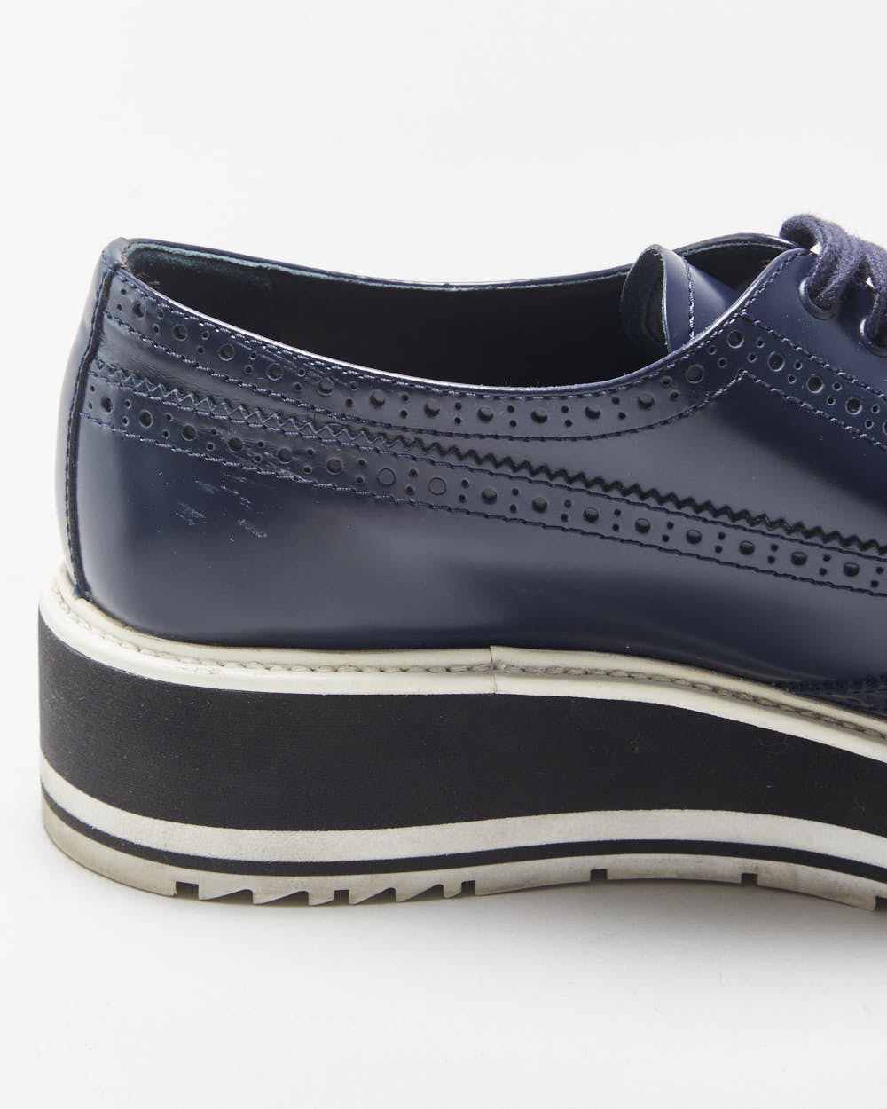 Prada Women's Navy Monolith Leather Wingtip Platform Brogues - UK6