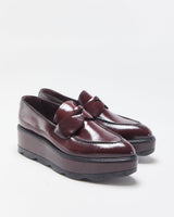 Prada Women's Mahogany Red Monolith Leather Platform Pointed Toe Loafers - UK6