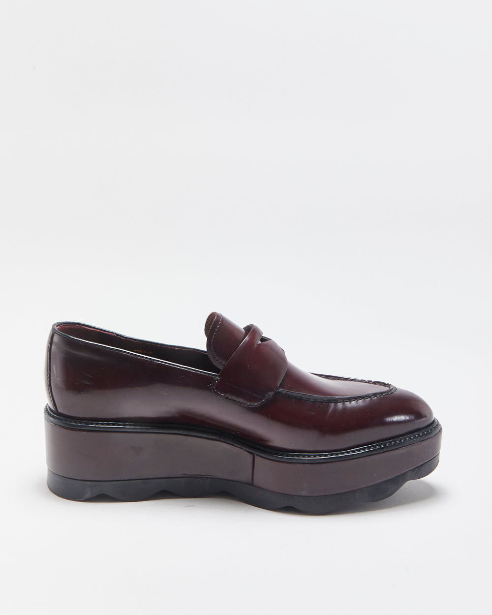 Prada Women's Mahogany Red Monolith Leather Platform Pointed Toe Loafers - UK6