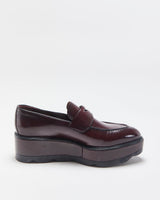 Prada Women's Mahogany Red Monolith Leather Platform Pointed Toe Loafers - UK6