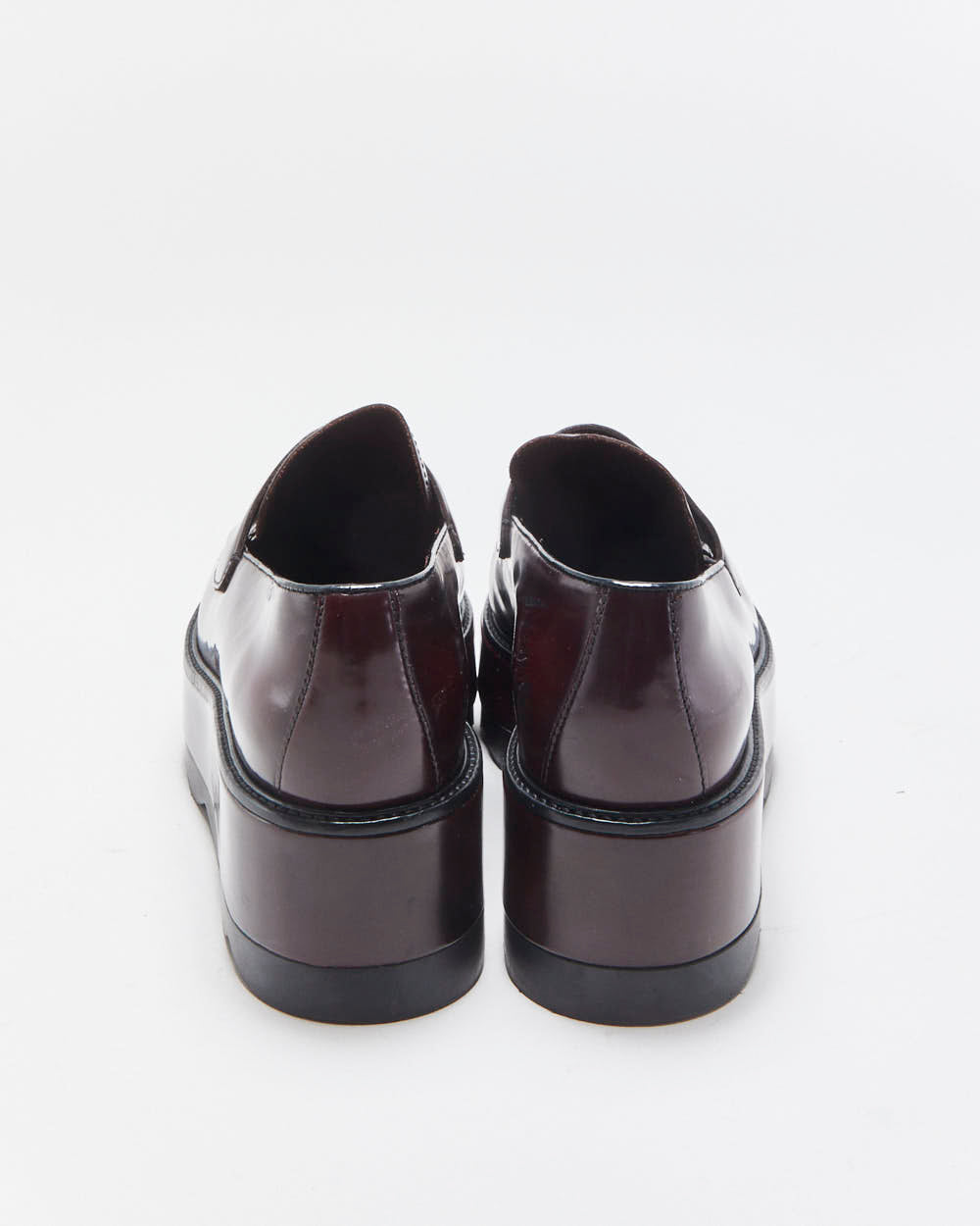 Prada Women's Mahogany Red Monolith Leather Platform Pointed Toe Loafers - UK6