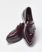 Prada Women's Mahogany Red Monolith Leather Platform Pointed Toe Loafers - UK6