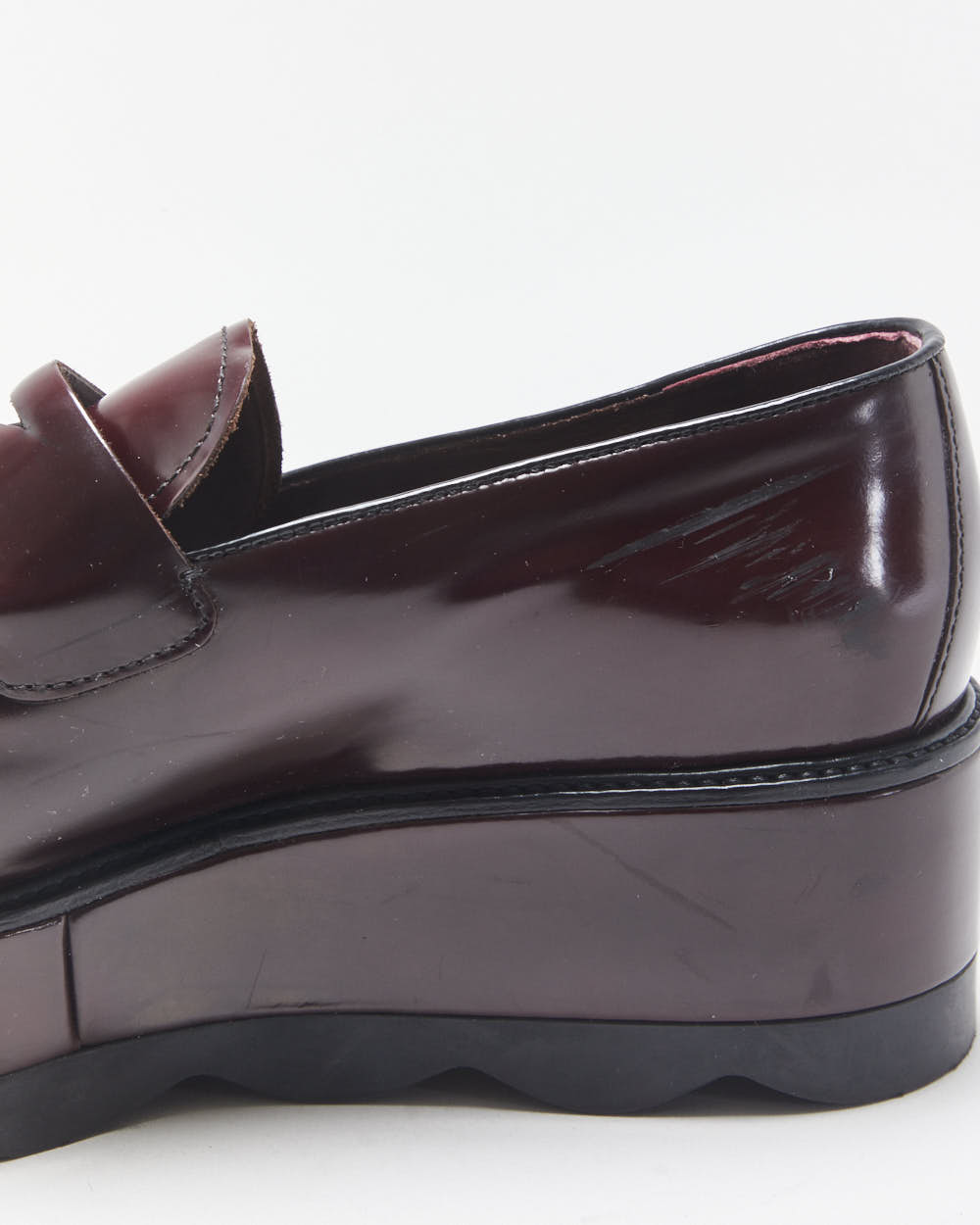 Prada Women's Mahogany Red Monolith Leather Platform Pointed Toe Loafers - UK6
