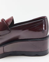 Prada Women's Mahogany Red Monolith Leather Platform Pointed Toe Loafers - UK6