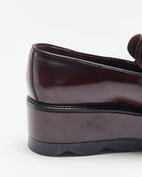 Prada Women's Mahogany Red Monolith Leather Platform Pointed Toe Loafers - UK6