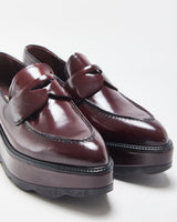 Prada Women's Mahogany Red Monolith Leather Platform Pointed Toe Loafers - UK6