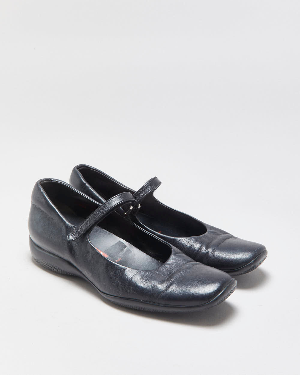 Vintage Y2K 00s Prada Sport Women's Black Leather Square Toe Mary Janes - UK3