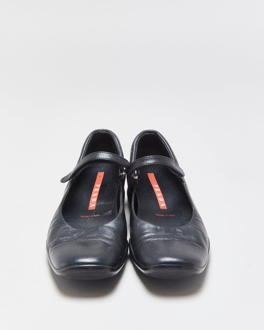 Vintage Y2K 00s Prada Sport Women's Black Leather Square Toe Mary Janes - UK3