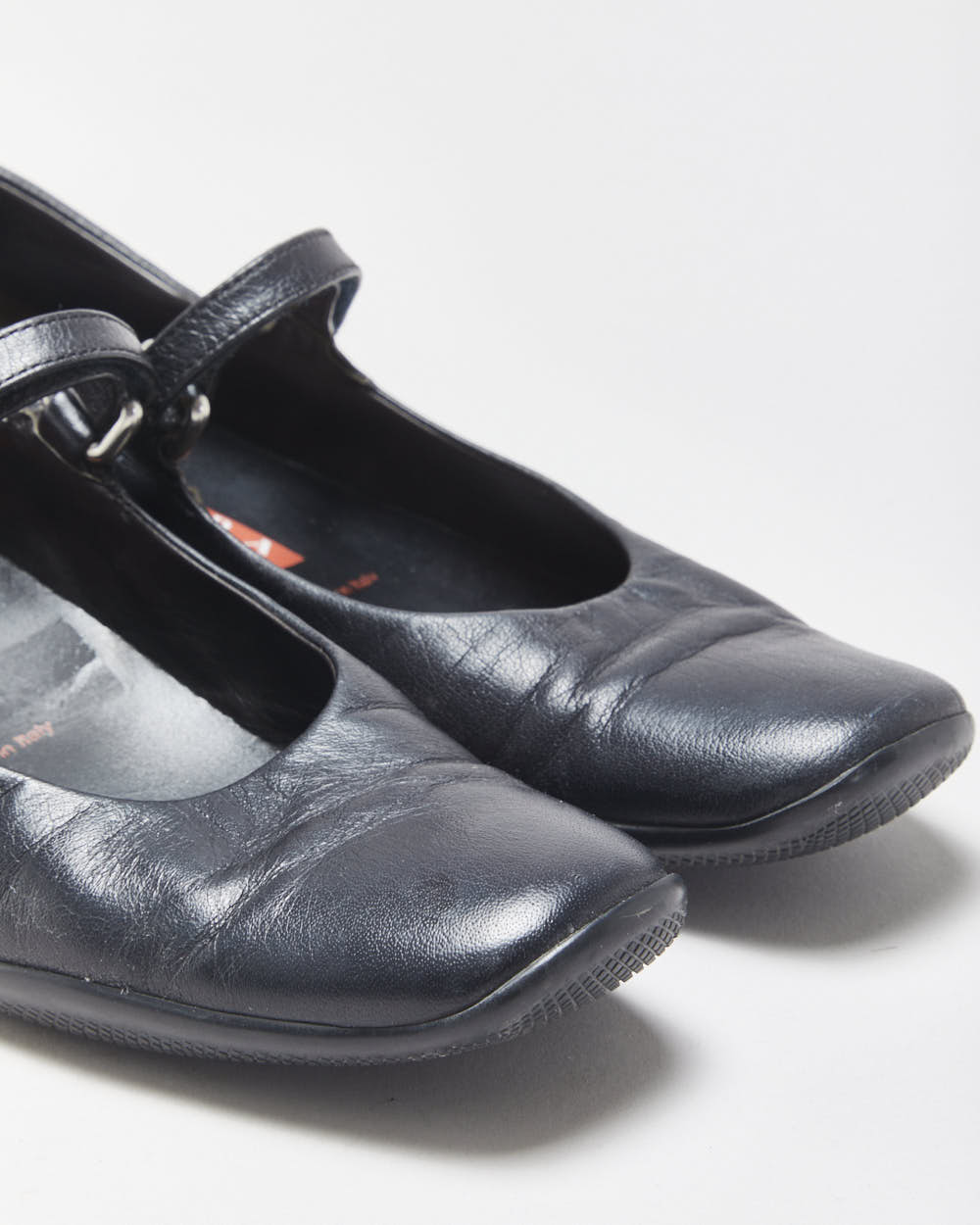 Vintage Y2K 00s Prada Sport Women's Black Leather Square Toe Mary Janes - UK3