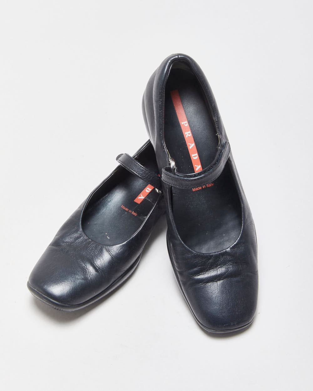Vintage Y2K 00s Prada Sport Women's Black Leather Square Toe Mary Janes - UK3