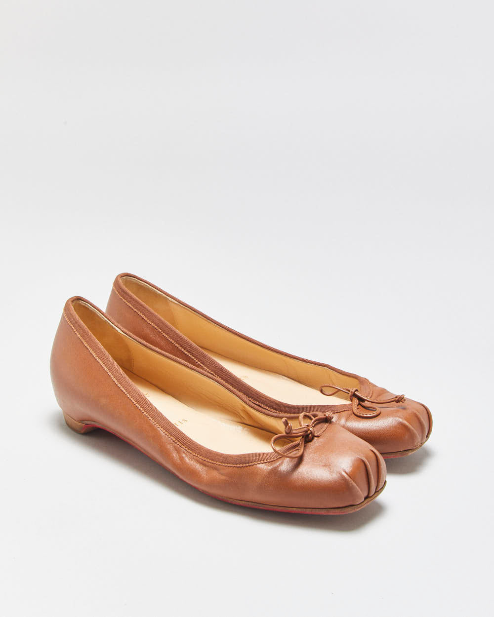 Vintage Louboutin Women's Hazelnut Calfskin Mamadrague Square-Toe Lace Ballet Flats - UK6