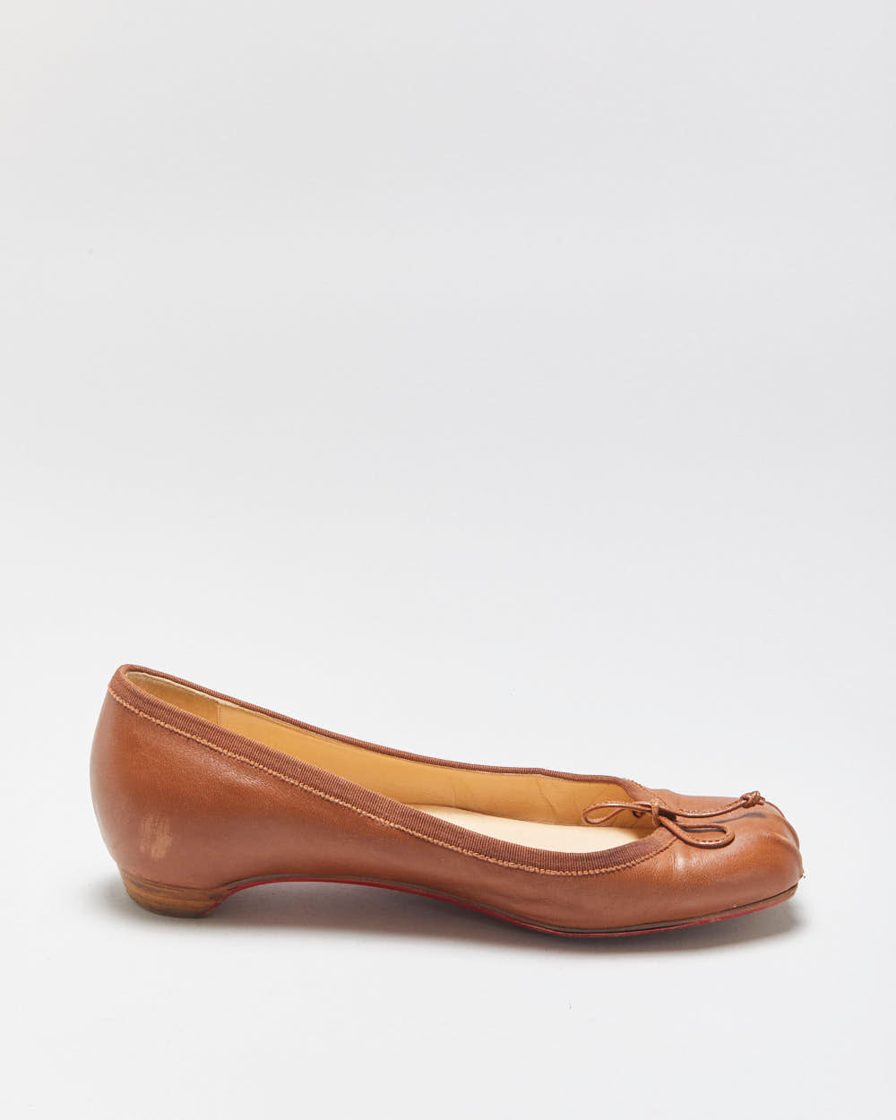 Vintage Louboutin Women's Hazelnut Calfskin Mamadrague Square-Toe Lace Ballet Flats - UK6