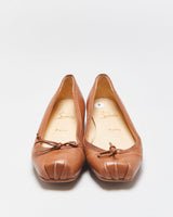 Vintage Louboutin Women's Hazelnut Calfskin Mamadrague Square-Toe Lace Ballet Flats - UK6