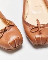 Vintage Louboutin Women's Hazelnut Calfskin Mamadrague Square-Toe Lace Ballet Flats - UK6