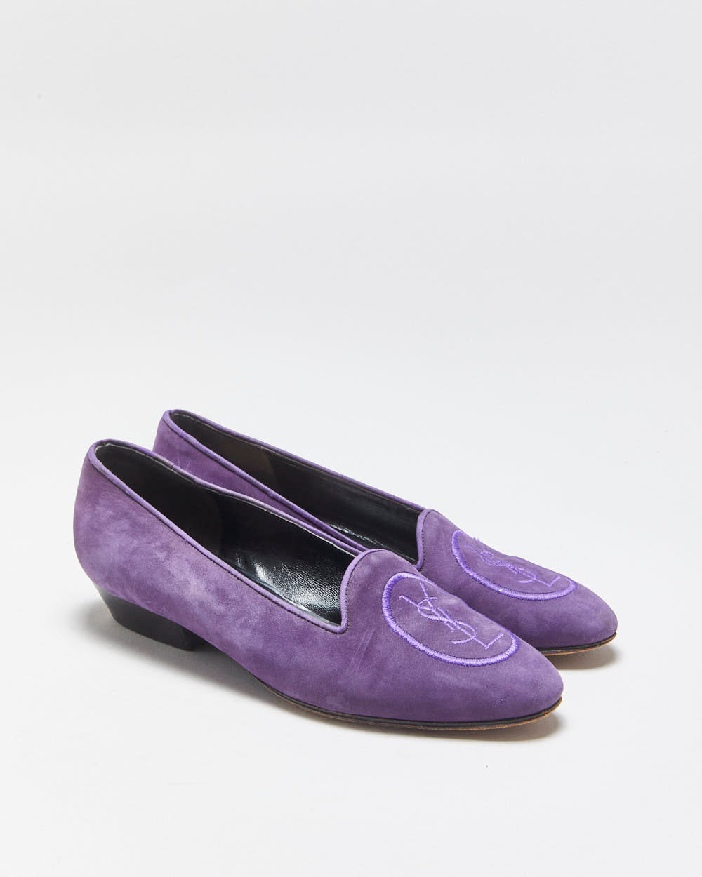S/S 2005 Vintage Yves Saint Laurent By Stefano Pilati YSL Runway Deep Purple Suede Embroidered Low Heel Ballet Pumps - UK3.5