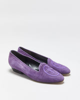 S/S 2005 Vintage Yves Saint Laurent By Stefano Pilati YSL Runway Deep Purple Suede Embroidered Low Heel Ballet Pumps - UK3.5