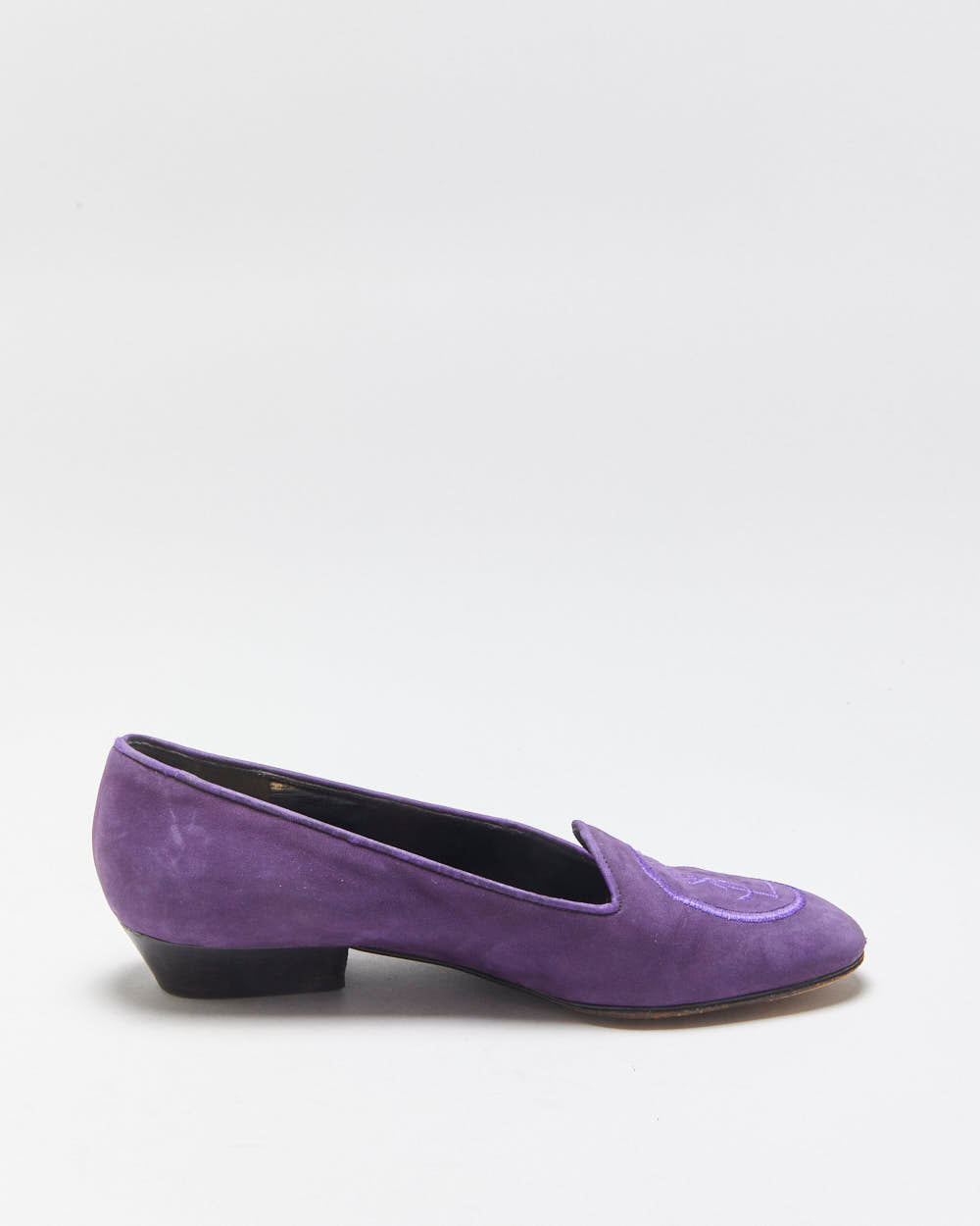 S/S 2005 Vintage Yves Saint Laurent By Stefano Pilati YSL Runway Deep Purple Suede Embroidered Low Heel Ballet Pumps - UK3.5