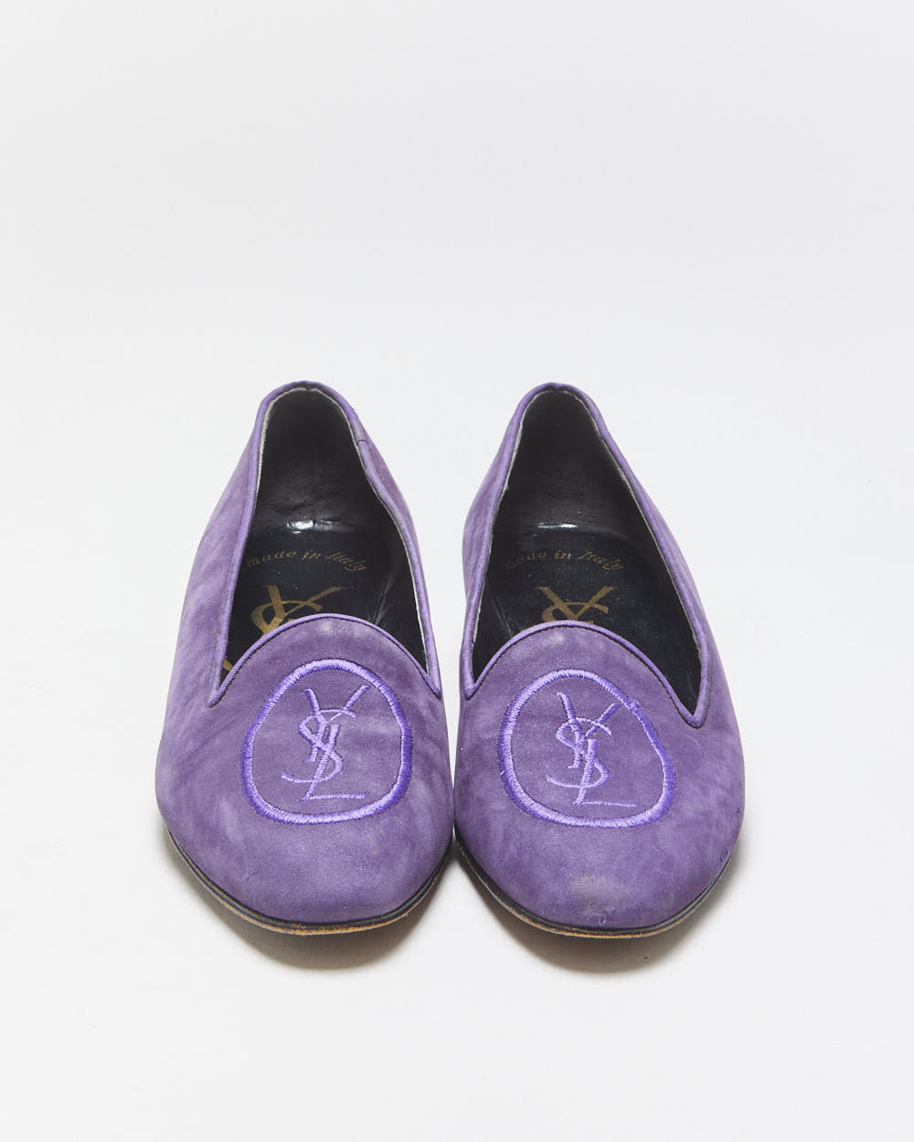 S/S 2005 Vintage Yves Saint Laurent By Stefano Pilati YSL Runway Deep Purple Suede Embroidered Low Heel Ballet Pumps - UK3.5