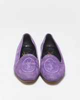 S/S 2005 Vintage Yves Saint Laurent By Stefano Pilati YSL Runway Deep Purple Suede Embroidered Low Heel Ballet Pumps - UK3.5