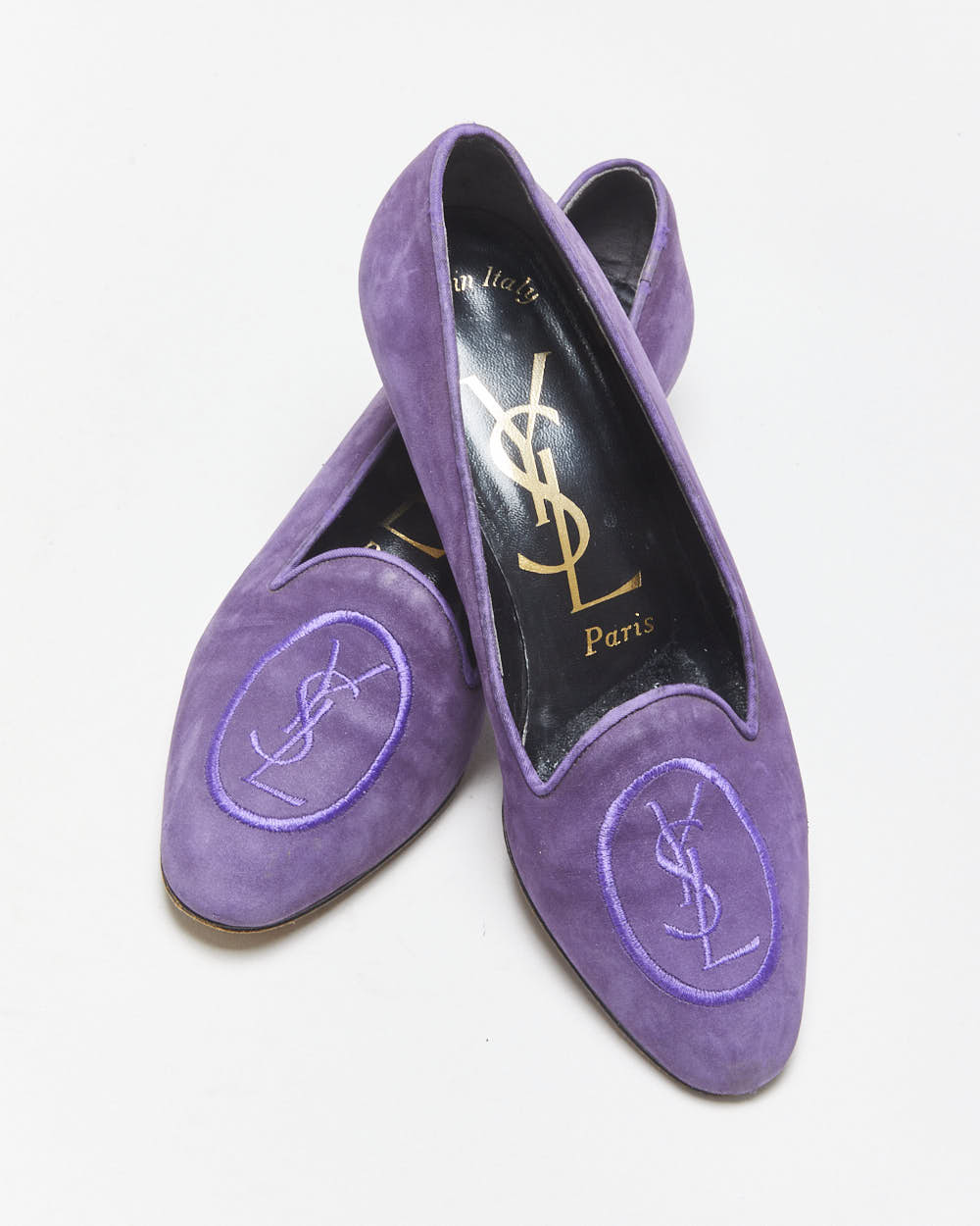 S/S 2005 Vintage Yves Saint Laurent By Stefano Pilati YSL Runway Deep Purple Suede Embroidered Low Heel Ballet Pumps - UK3.5