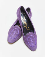 S/S 2005 Vintage Yves Saint Laurent By Stefano Pilati YSL Runway Deep Purple Suede Embroidered Low Heel Ballet Pumps - UK3.5
