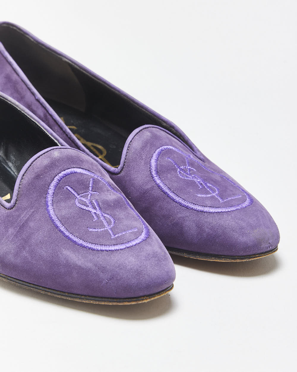 S/S 2005 Vintage Yves Saint Laurent By Stefano Pilati YSL Runway Deep Purple Suede Embroidered Low Heel Ballet Pumps - UK3.5