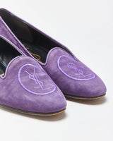 S/S 2005 Vintage Yves Saint Laurent By Stefano Pilati YSL Runway Deep Purple Suede Embroidered Low Heel Ballet Pumps - UK3.5