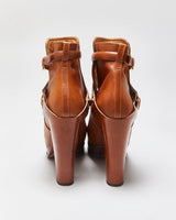Ralph Lauren The Collection Purple Label Tan Calfskin Leather Criss Cross Buckled Block High Heel Ankle Booties - UK9