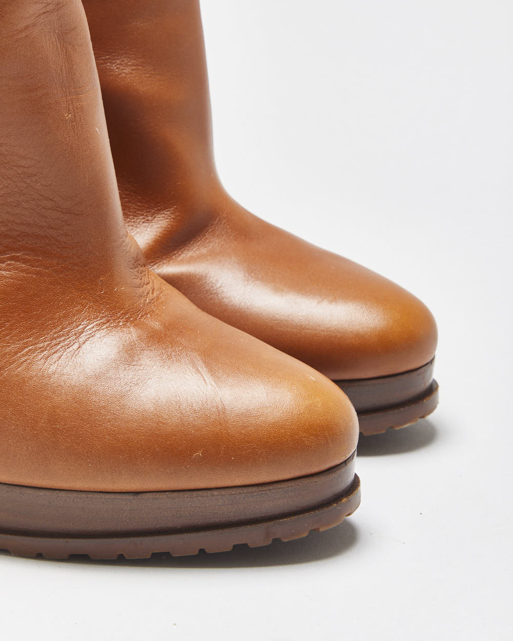 Ralph Lauren The Collection Purple Label Tan Calfskin Leather Criss Cross Buckled Block High Heel Ankle Booties - UK9