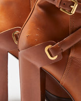 Ralph Lauren The Collection Purple Label Tan Calfskin Leather Criss Cross Buckled Block High Heel Ankle Booties - UK9